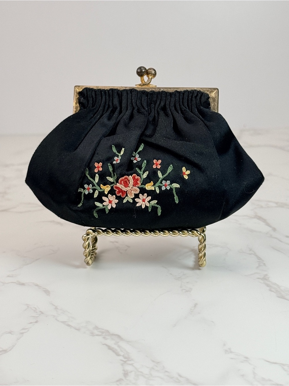 Vintage Black Petit Point France Coin Purse
